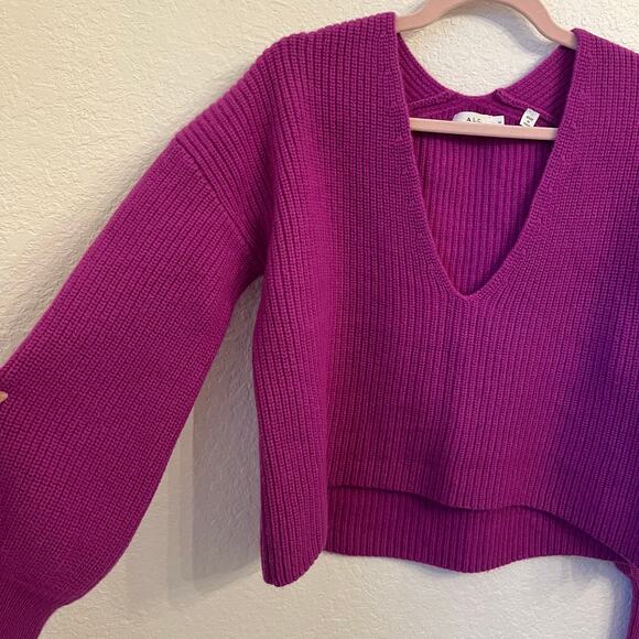 A.L.C. Melanie Sweater Orchid Medium 100% Wool Purple Chunky Knit Cropped Boxy - Picture 4 of 12